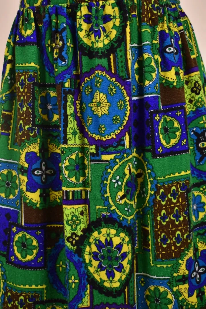 Green and Blue Stained Glass Print Maxi Skirt By Dutchmaid, XL
