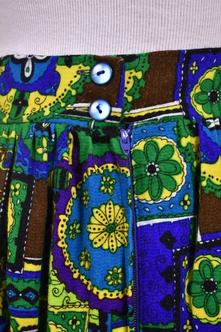 Green and Blue Stained Glass Print Maxi Skirt By Dutchmaid, XL