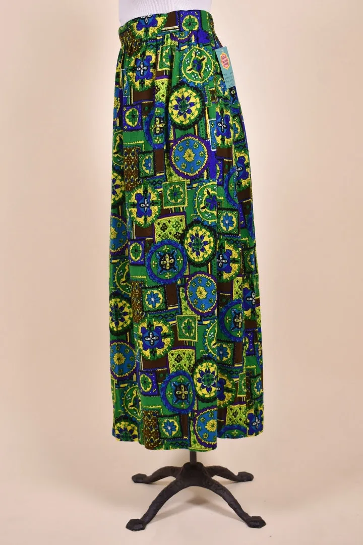 Green and Blue Stained Glass Print Maxi Skirt By Dutchmaid, XL