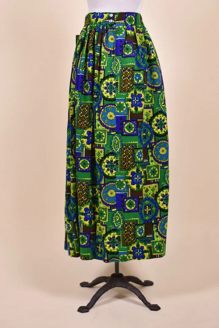 Green and Blue Stained Glass Print Maxi Skirt By Dutchmaid, XL