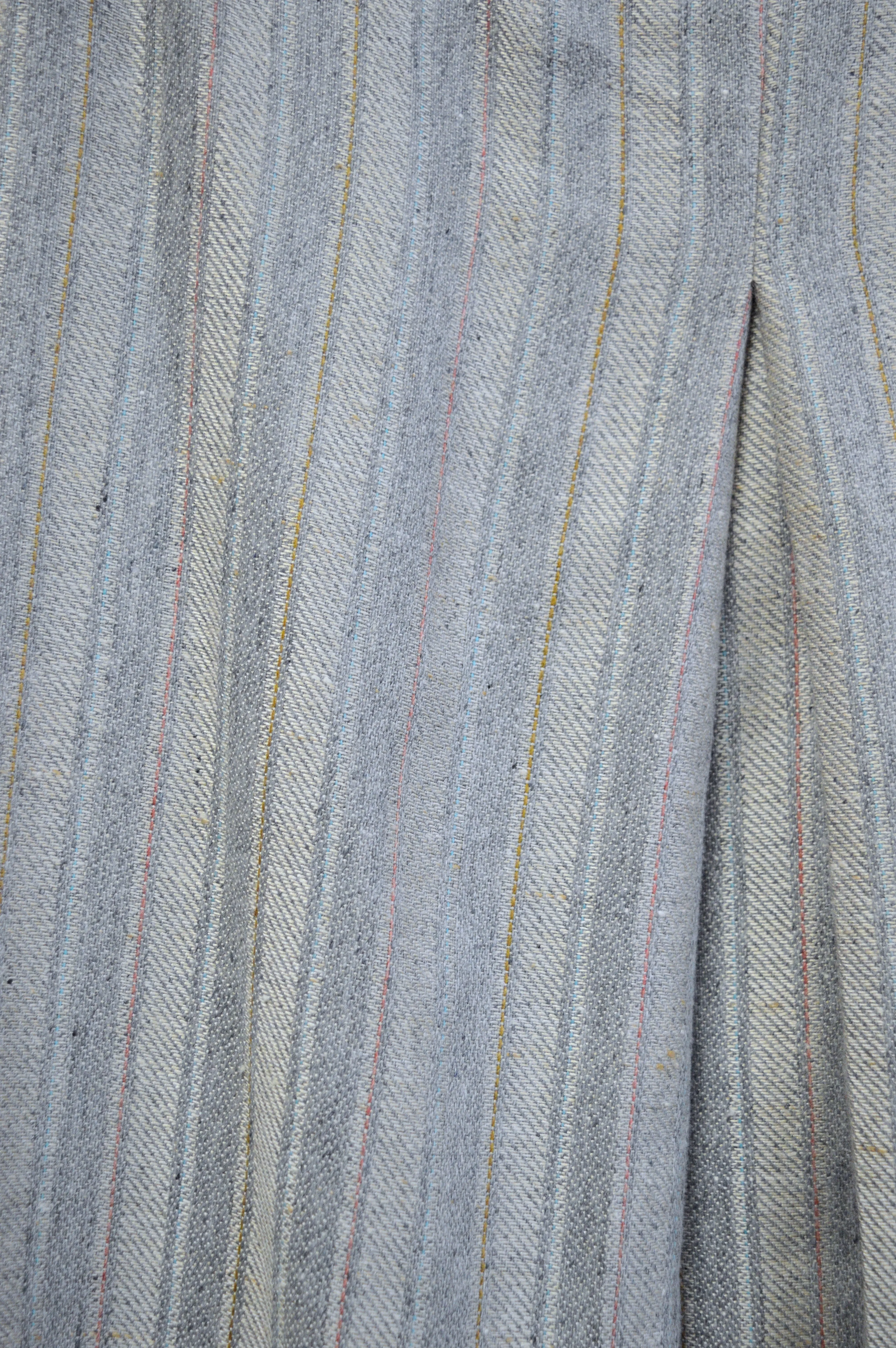 Grey Striped Textile Midi Skirt | S