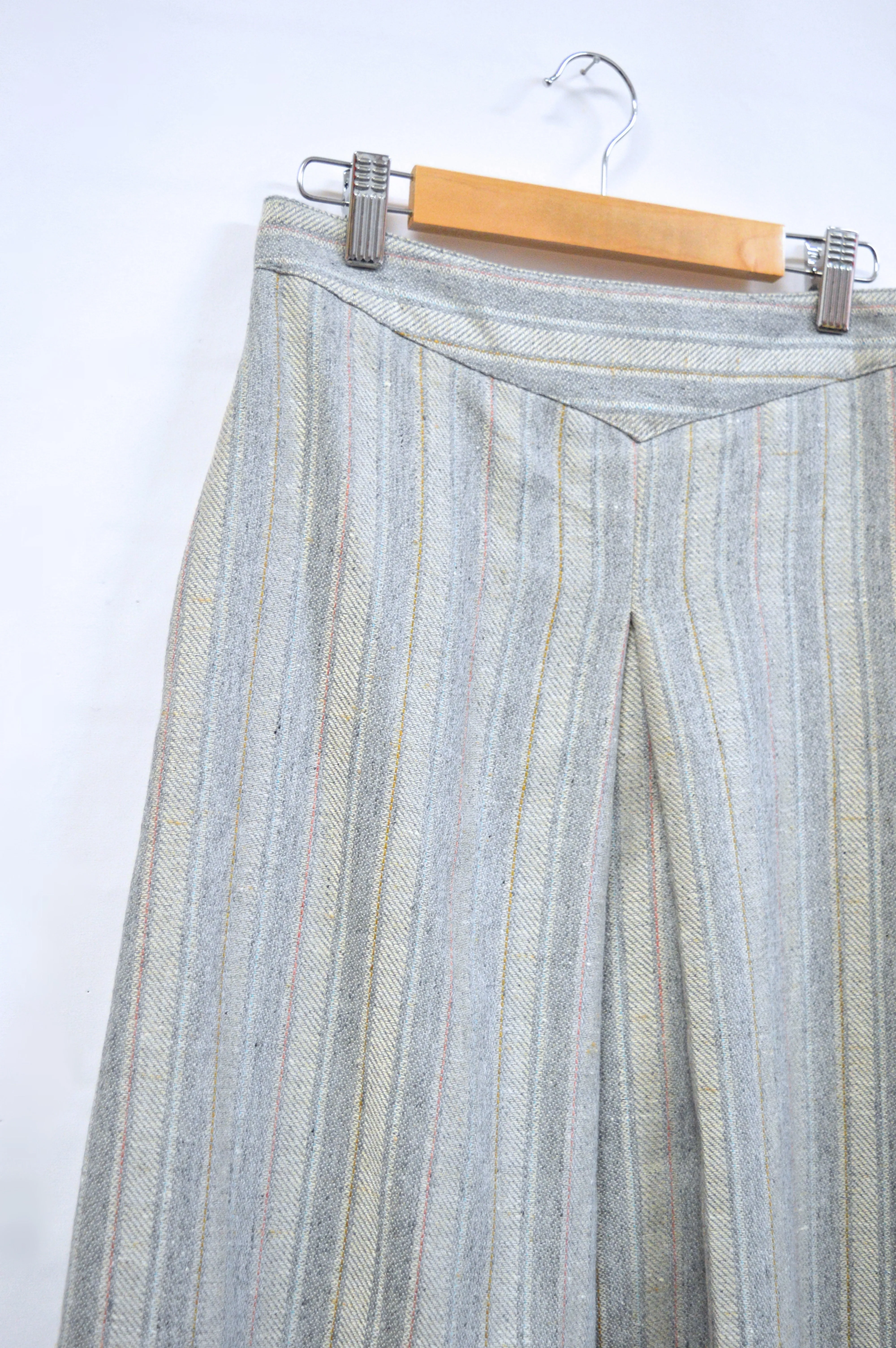 Grey Striped Textile Midi Skirt | S
