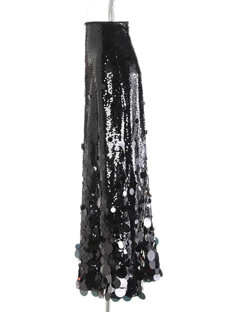 High-Waist Metallic Sequin Maxi Skirt