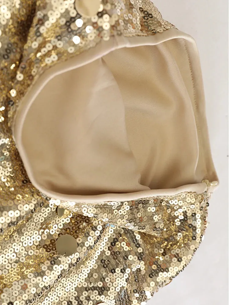 High-Waist Metallic Sequin Maxi Skirt