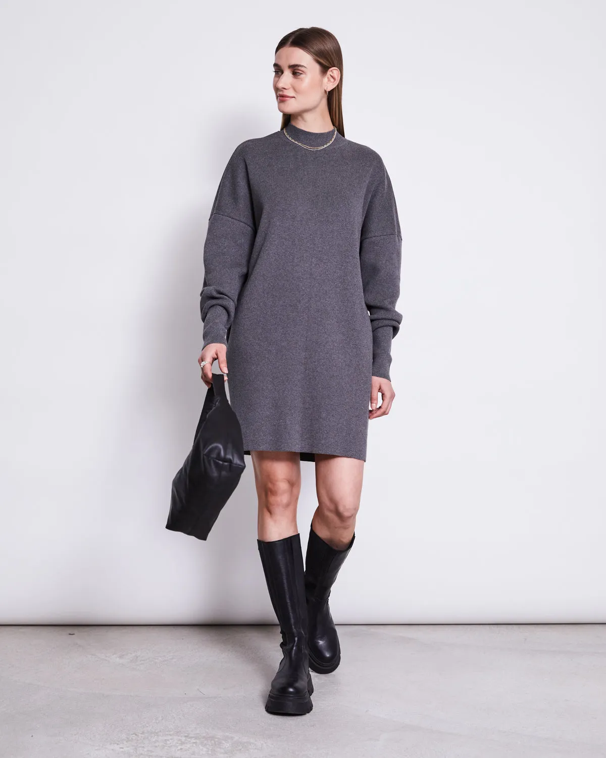 KNIT DRESS NUNA DARK GREY GOTS