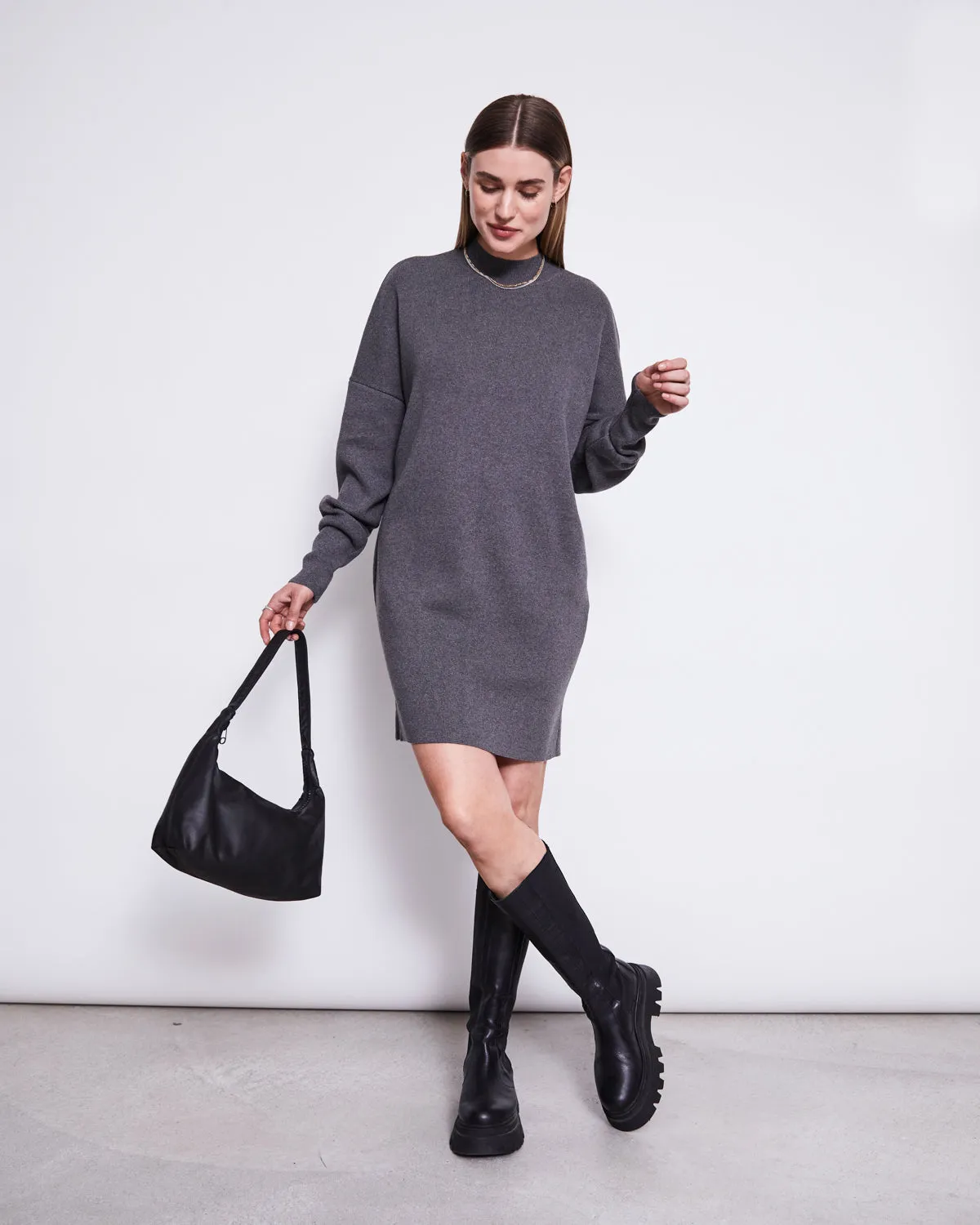 KNIT DRESS NUNA DARK GREY GOTS