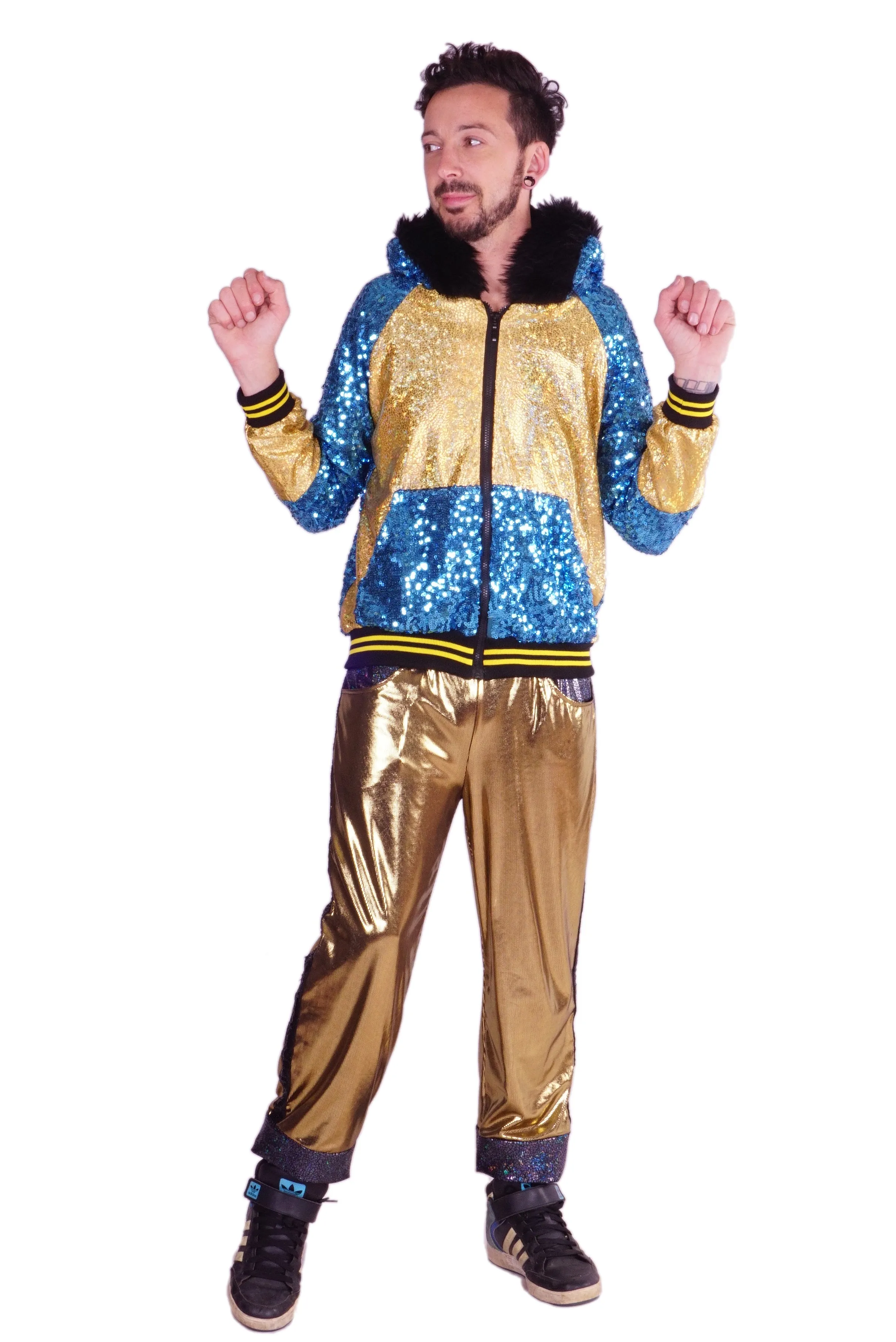 Last One Size (S) | Atlantis | Turquoise & Gold | Sequin Hoodie | Unisex | Vintaaage!