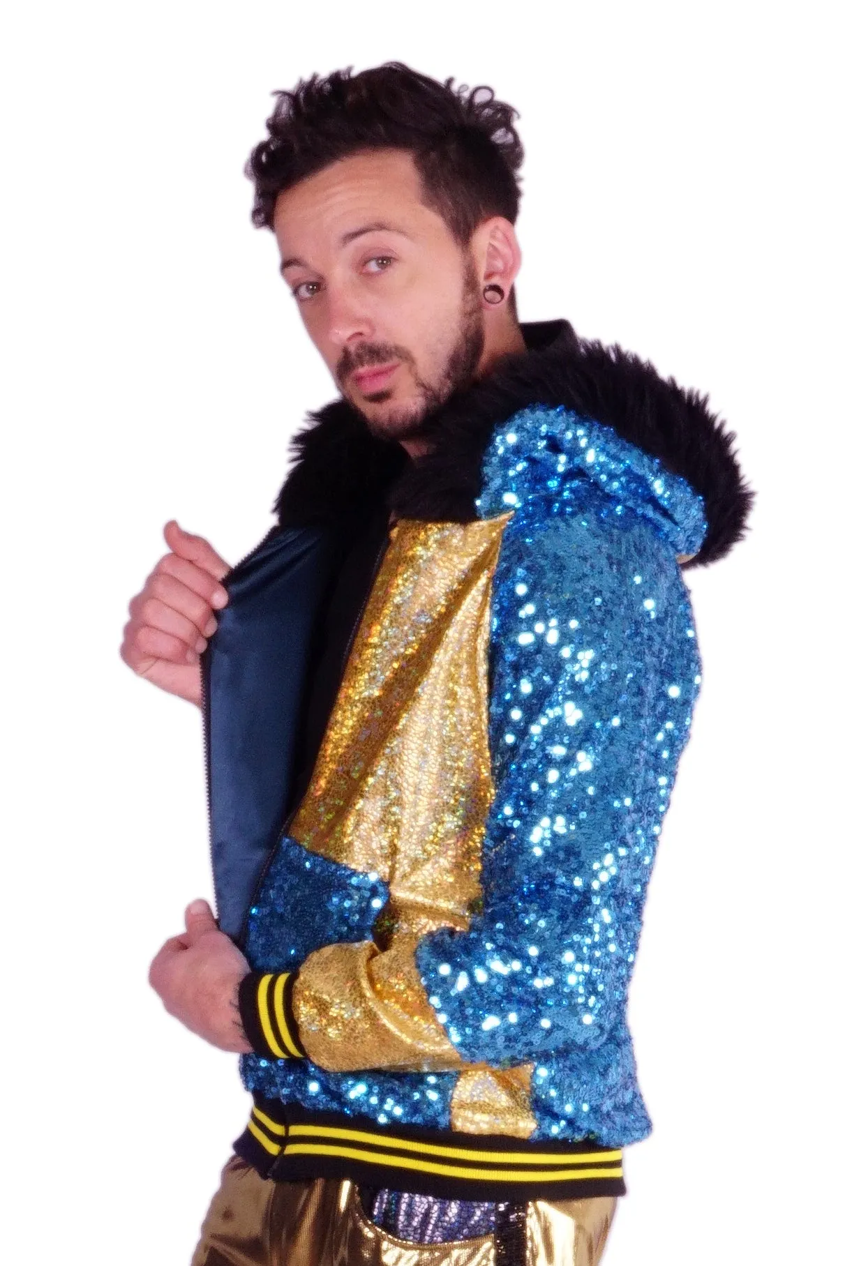 Last One Size (S) | Atlantis | Turquoise & Gold | Sequin Hoodie | Unisex | Vintaaage!