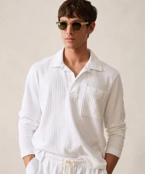 Long-Sleeve Knit Seersucker Polo in New White