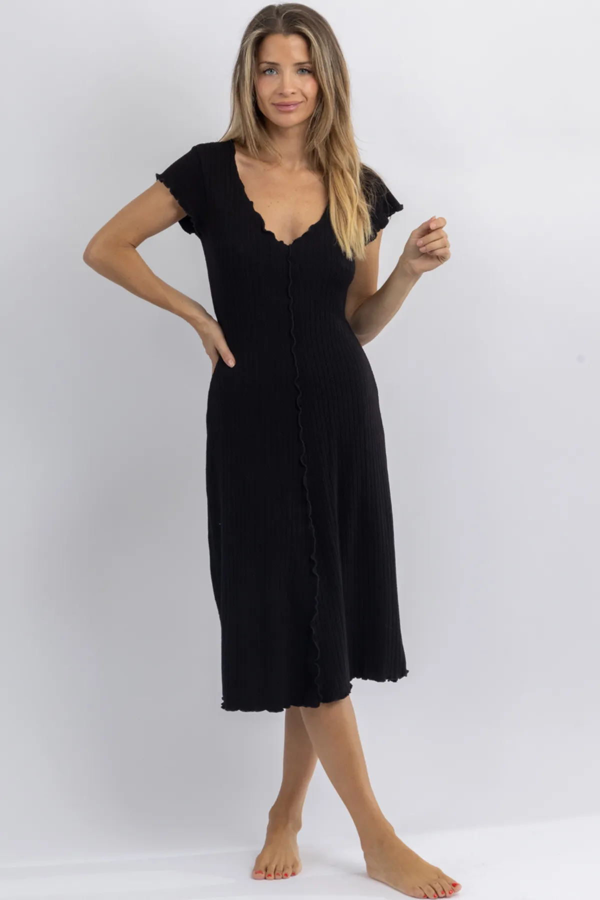 LULA BLACK MERROW EDGE MIDI DRESS *BACK IN STOCK*