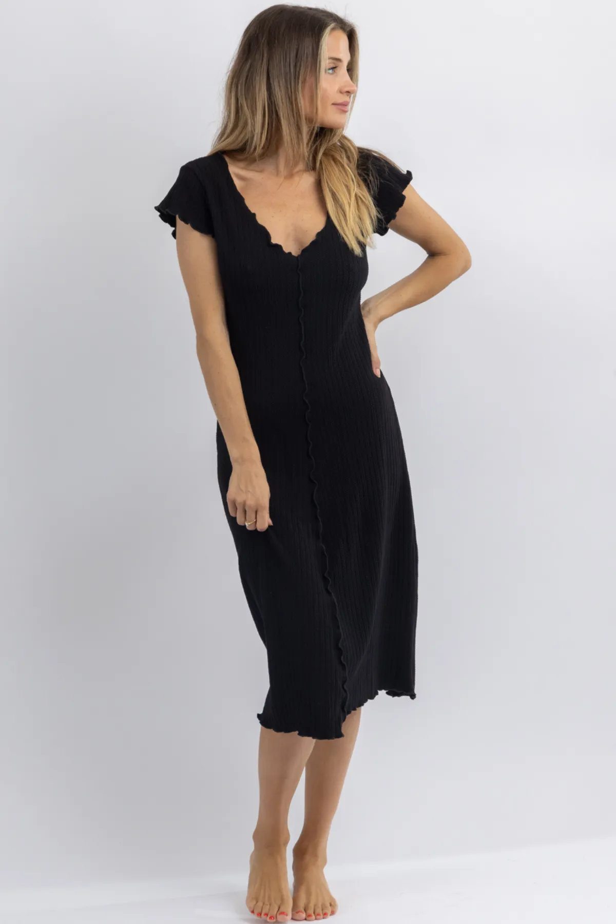 LULA BLACK MERROW EDGE MIDI DRESS *BACK IN STOCK*
