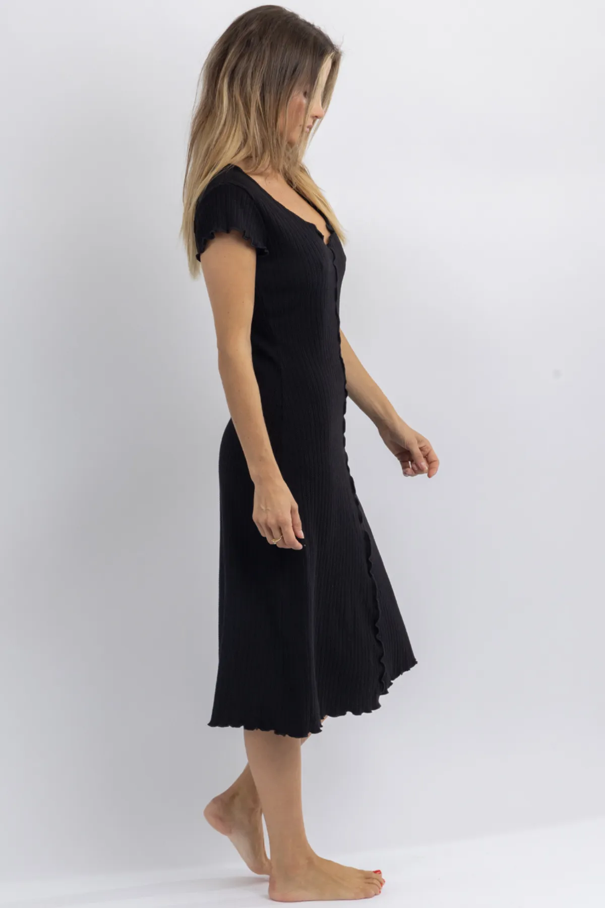 LULA BLACK MERROW EDGE MIDI DRESS *BACK IN STOCK*