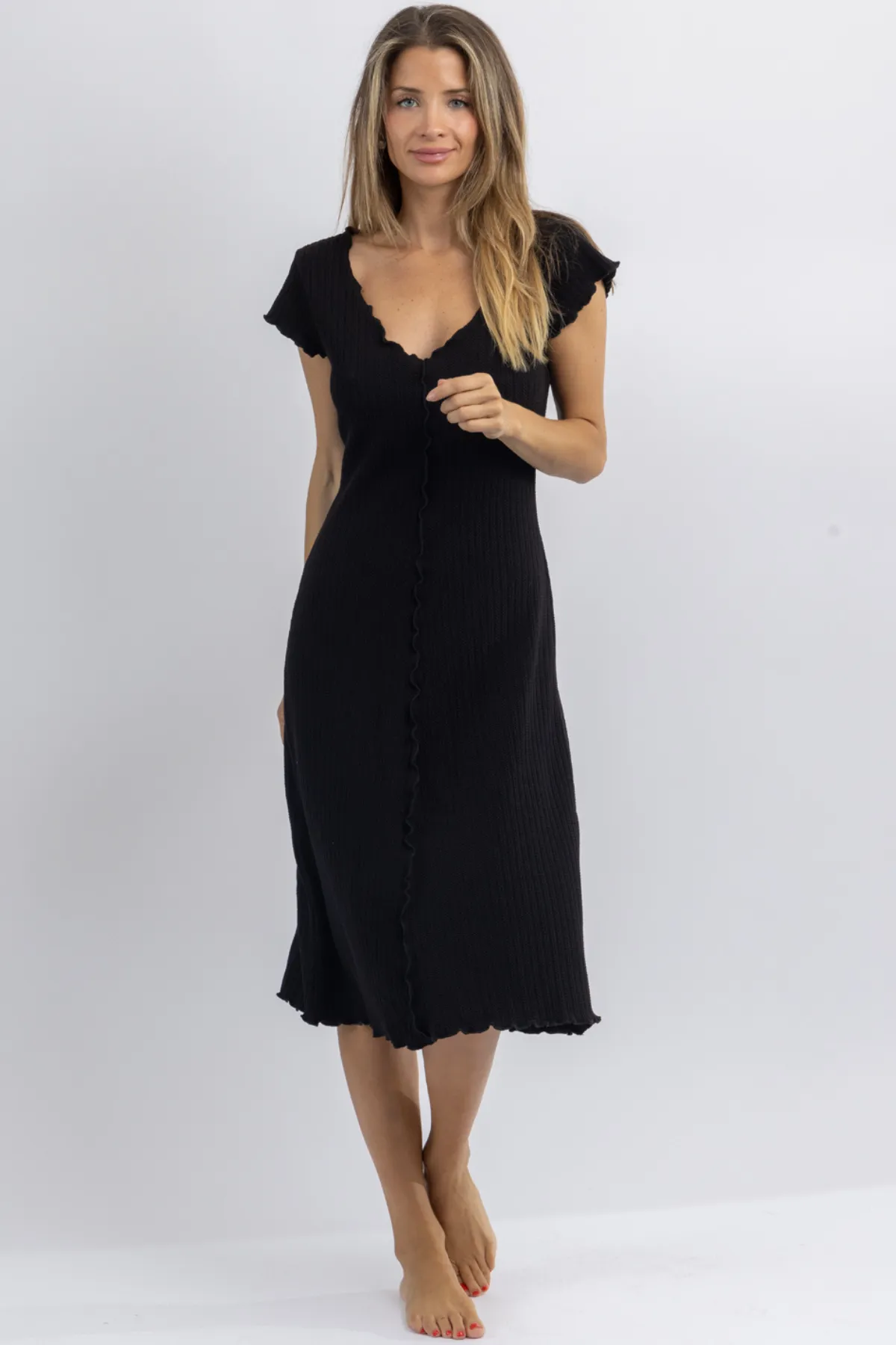 LULA BLACK MERROW EDGE MIDI DRESS *BACK IN STOCK*