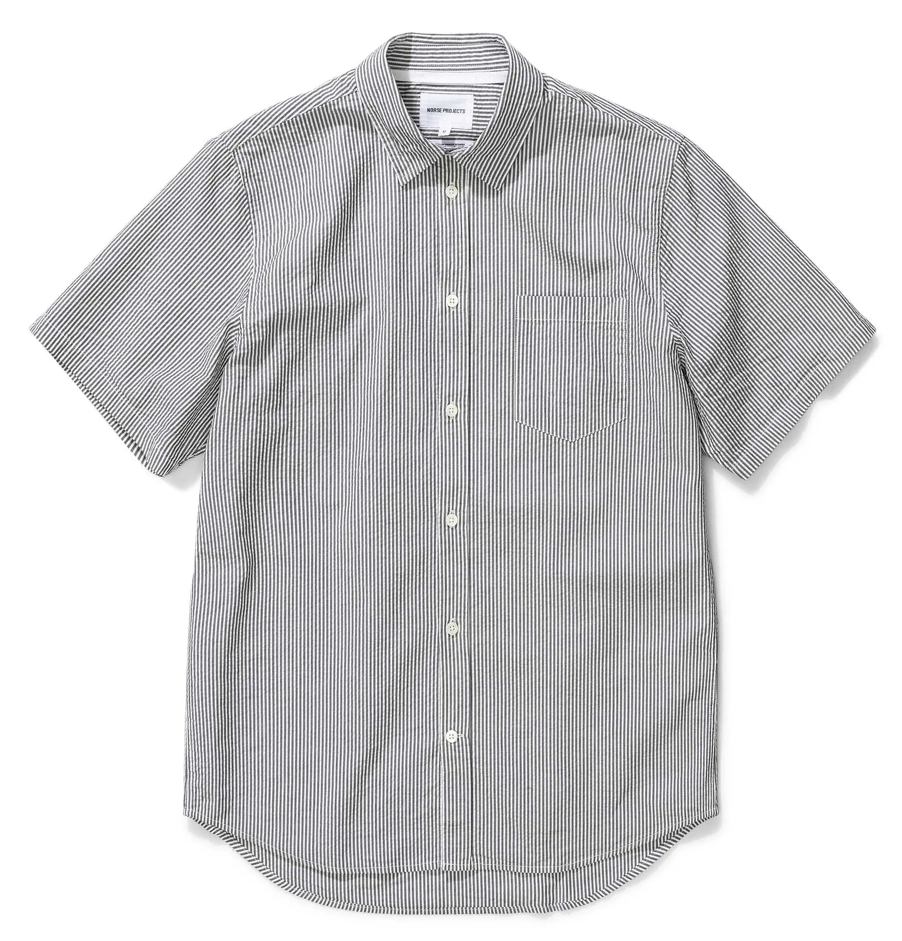 Norse Projects Osvald Seersucker Short Sleeve Shirt – Navy Stripe