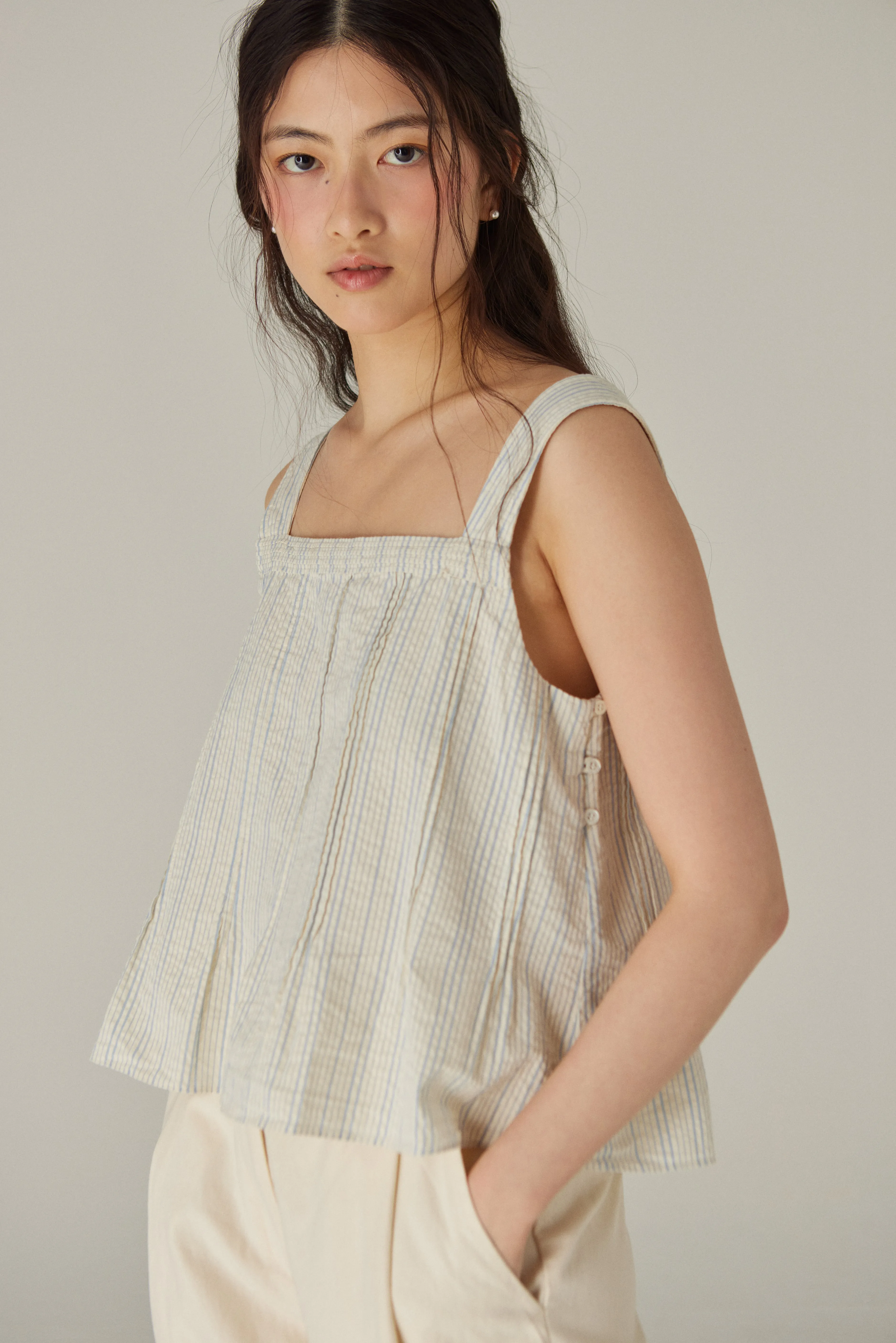Odette Blouse -- Organic Cotton Seersucker