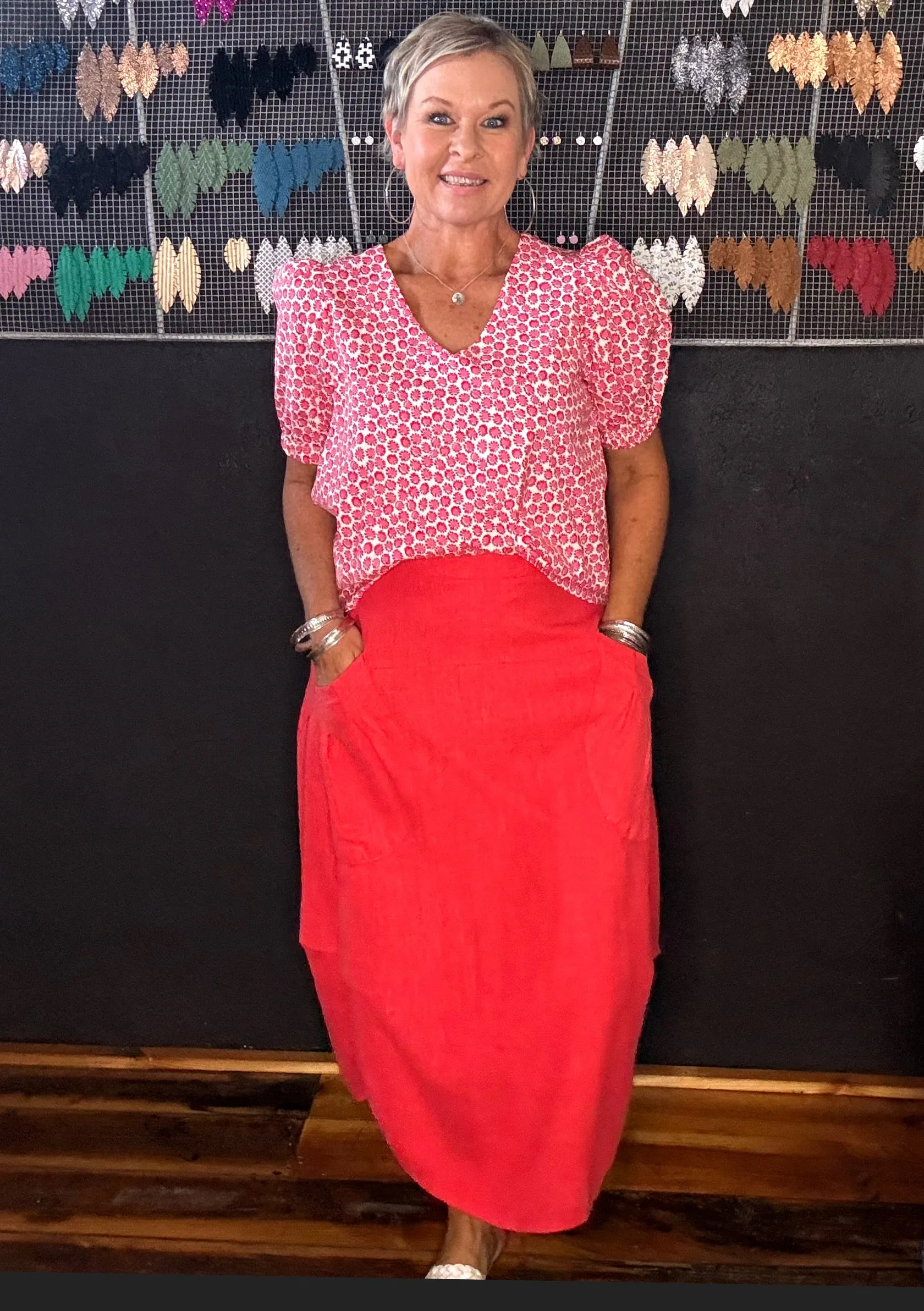 OLGA DE POLGA MILWAUKEE FIESTA SKIRT - WATERMELON LINEN