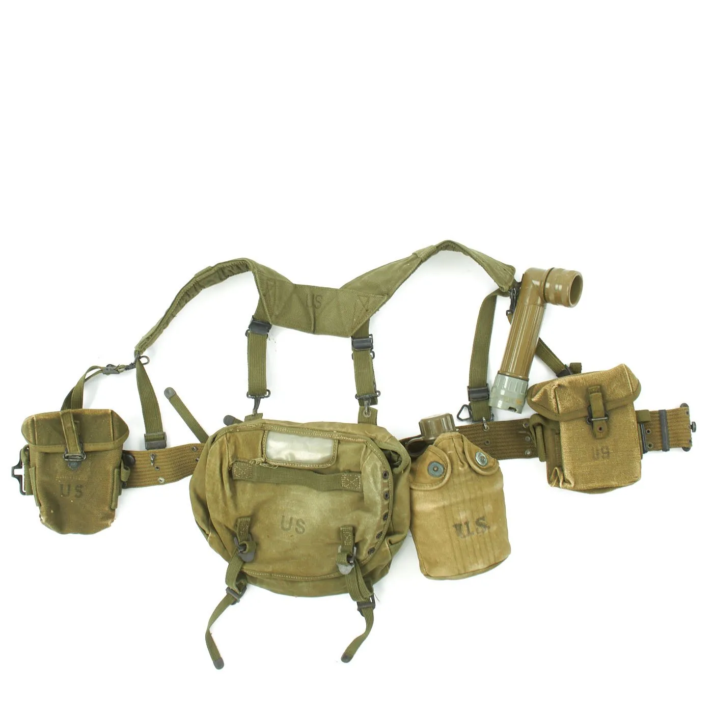 Original U.S. Vietnam War Infantryman Camouflage Jungle Uniform and M-56 Gear Set