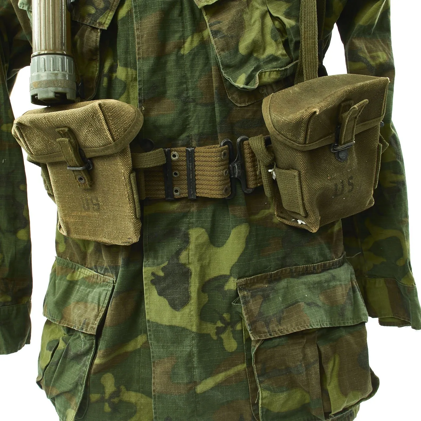 Original U.S. Vietnam War Infantryman Camouflage Jungle Uniform and M-56 Gear Set