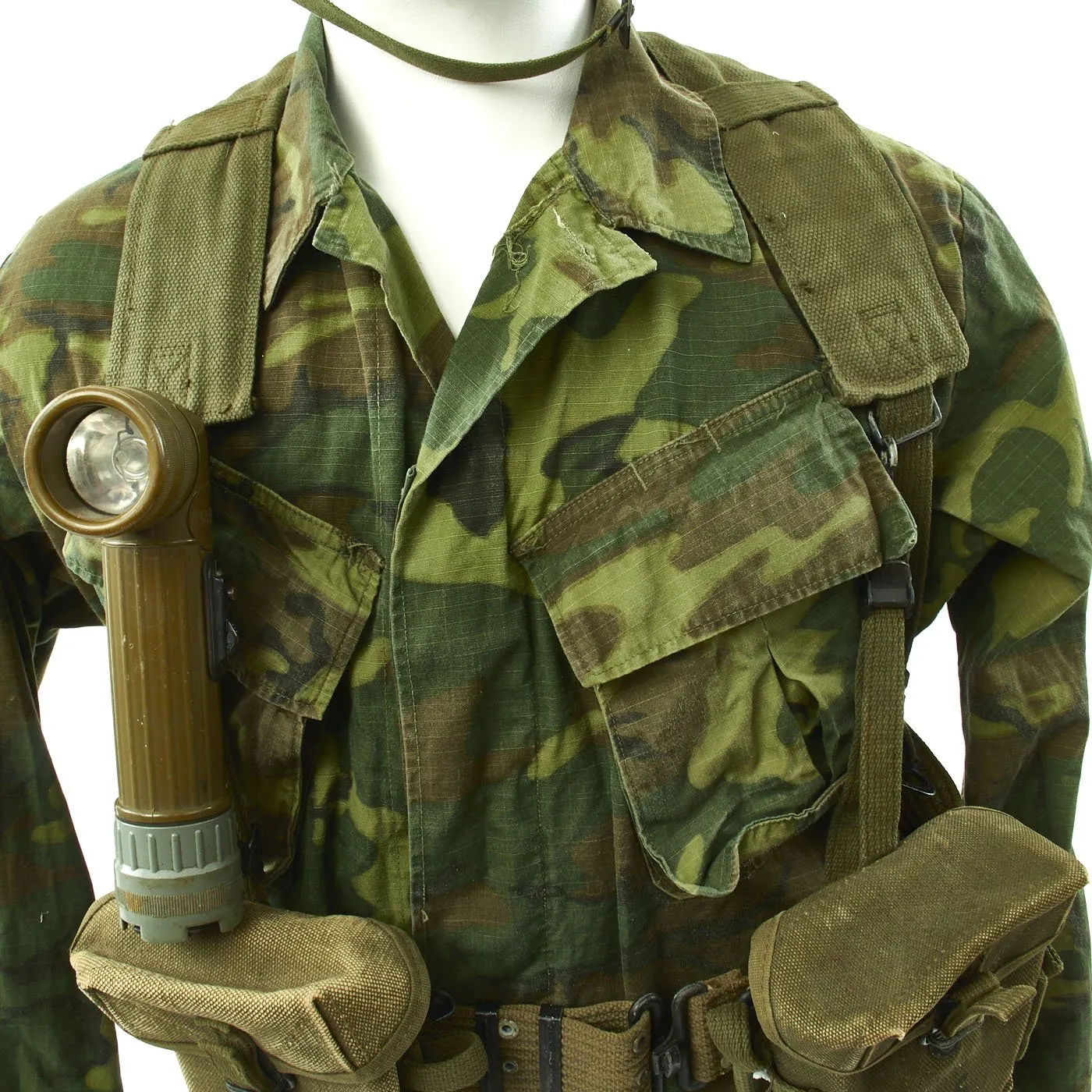 Original U.S. Vietnam War Infantryman Camouflage Jungle Uniform and M-56 Gear Set