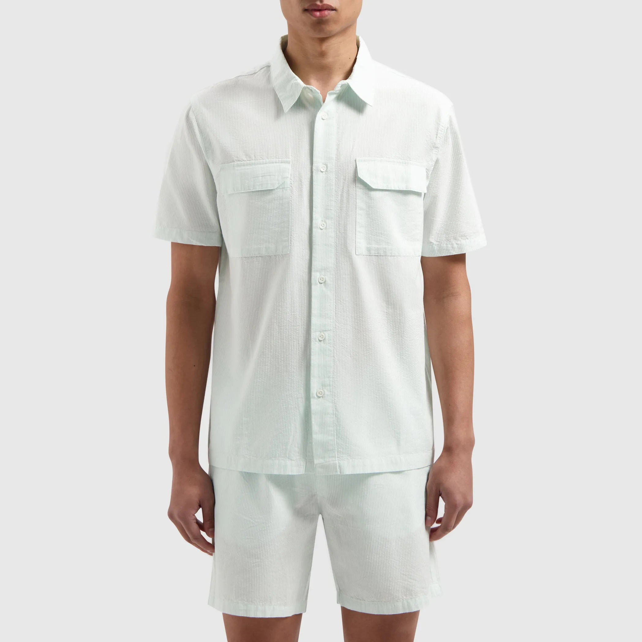 Pinstripe Short Sleeve Shirt | Aqua