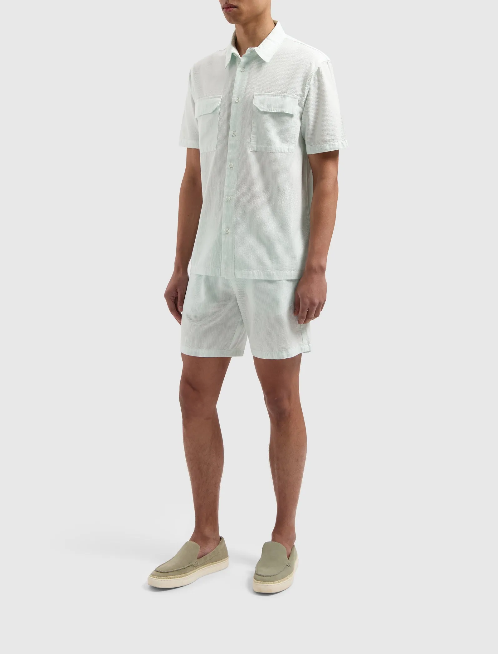 Pinstripe Short Sleeve Shirt | Aqua