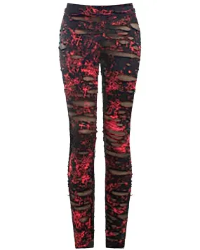Punk Rave Corrosion Womens Shredded Dieselpunk Leggings - Black & Red