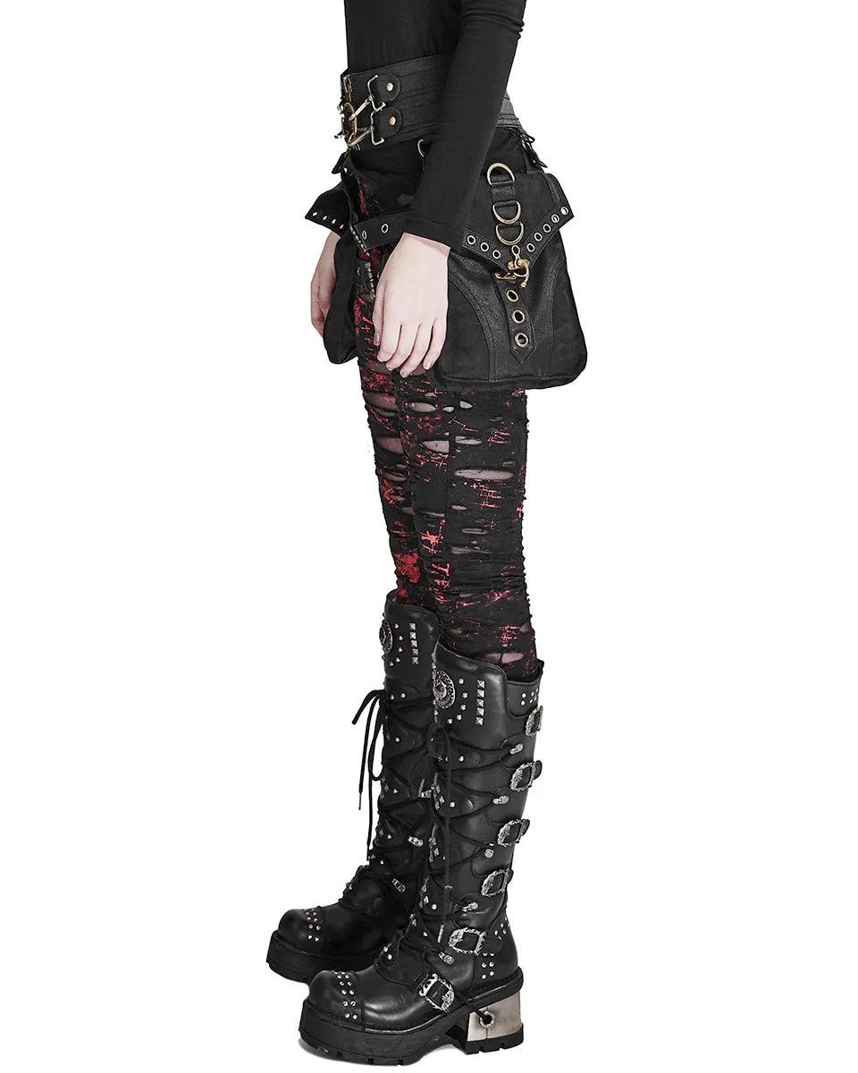 Punk Rave Corrosion Womens Shredded Dieselpunk Leggings - Black & Red