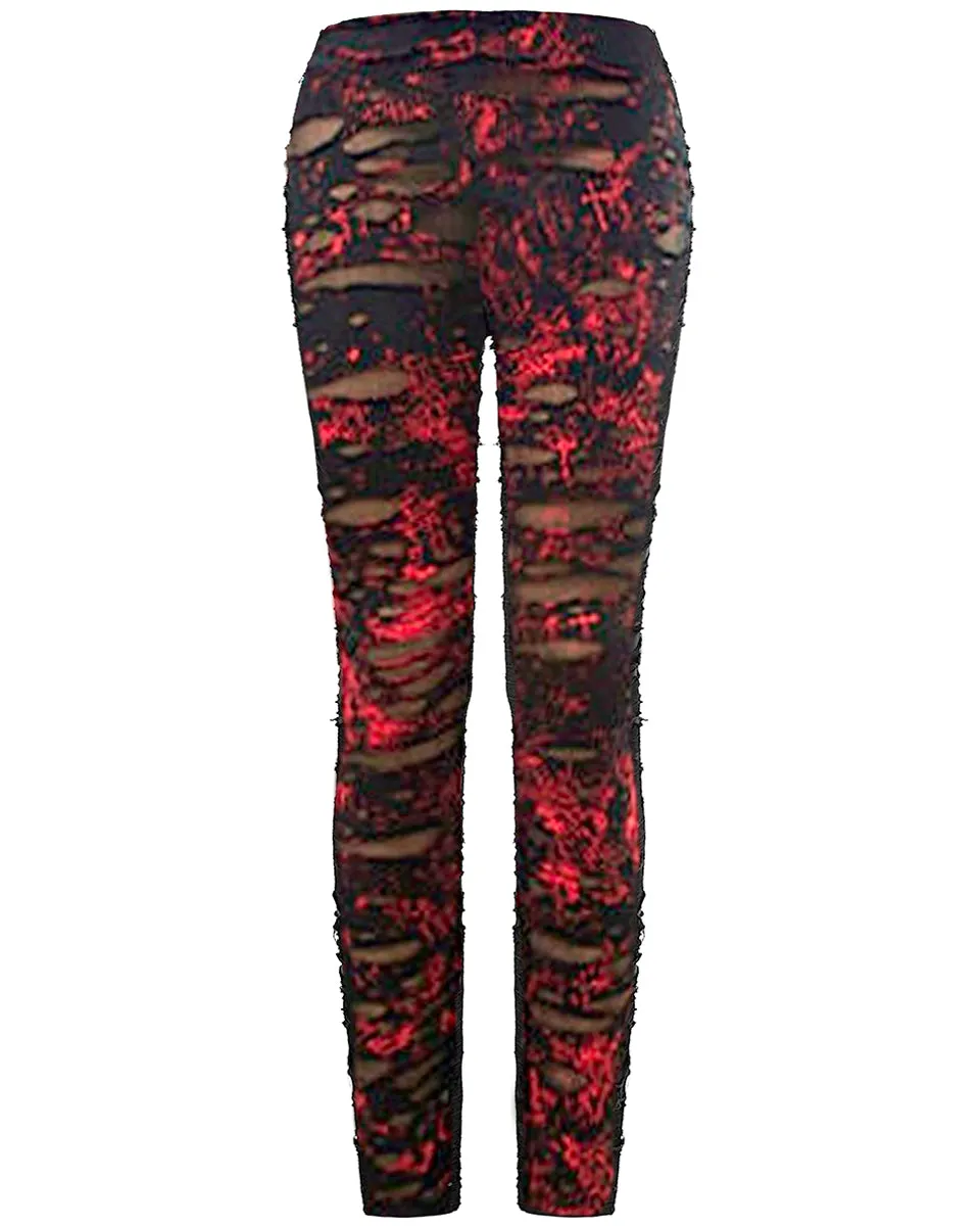 Punk Rave Corrosion Womens Shredded Dieselpunk Leggings - Black & Red
