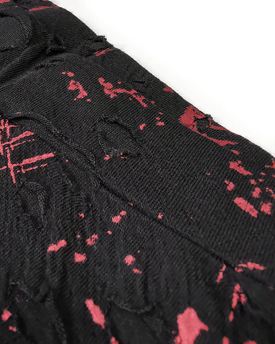 Punk Rave Corrosion Womens Shredded Dieselpunk Leggings - Black & Red