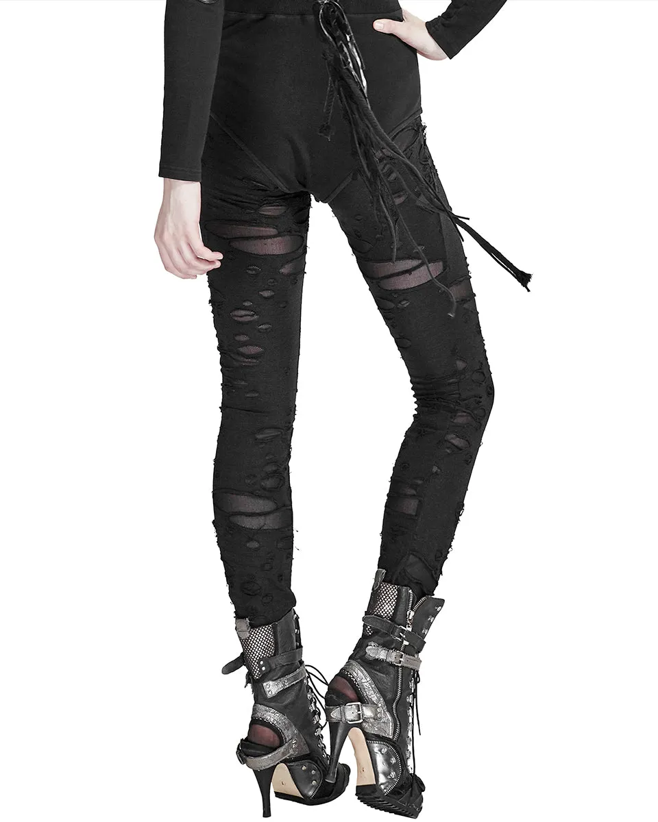 Punk Rave Corrosion Womens Shredded Dieselpunk Leggings - Black