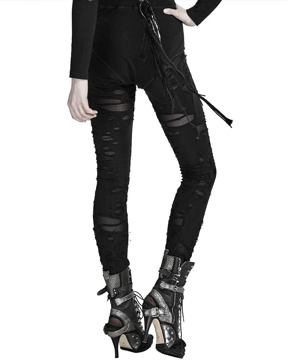 Punk Rave Corrosion Womens Shredded Dieselpunk Leggings - Black