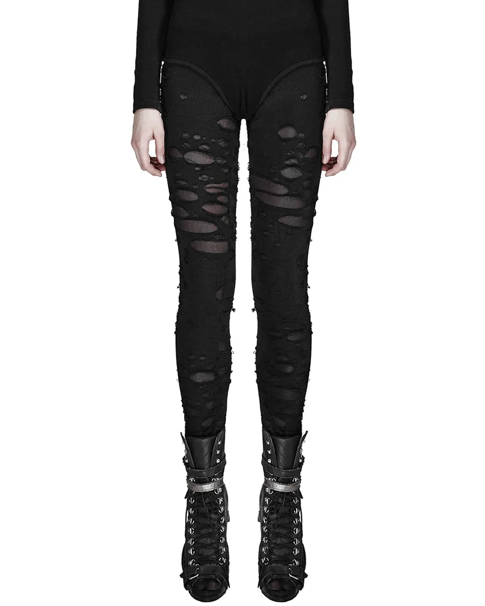 Punk Rave Corrosion Womens Shredded Dieselpunk Leggings - Black