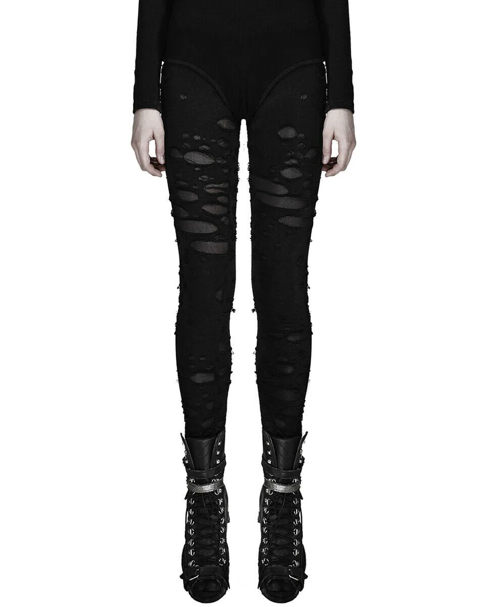 Punk Rave Corrosion Womens Shredded Dieselpunk Leggings - Black