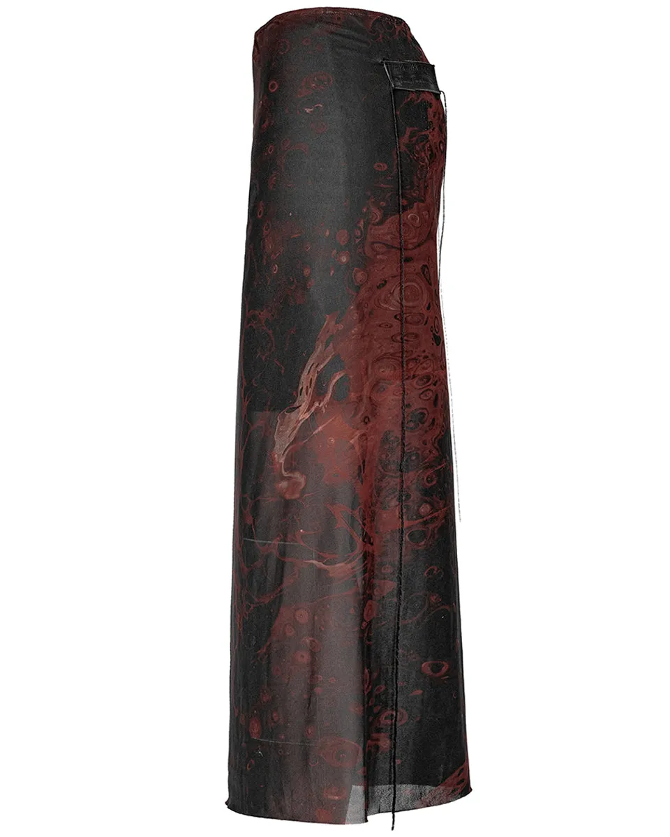 Punk Rave Daily Life Womens Cyberpunk Layered Gauze Midi Skirt - Black & Red