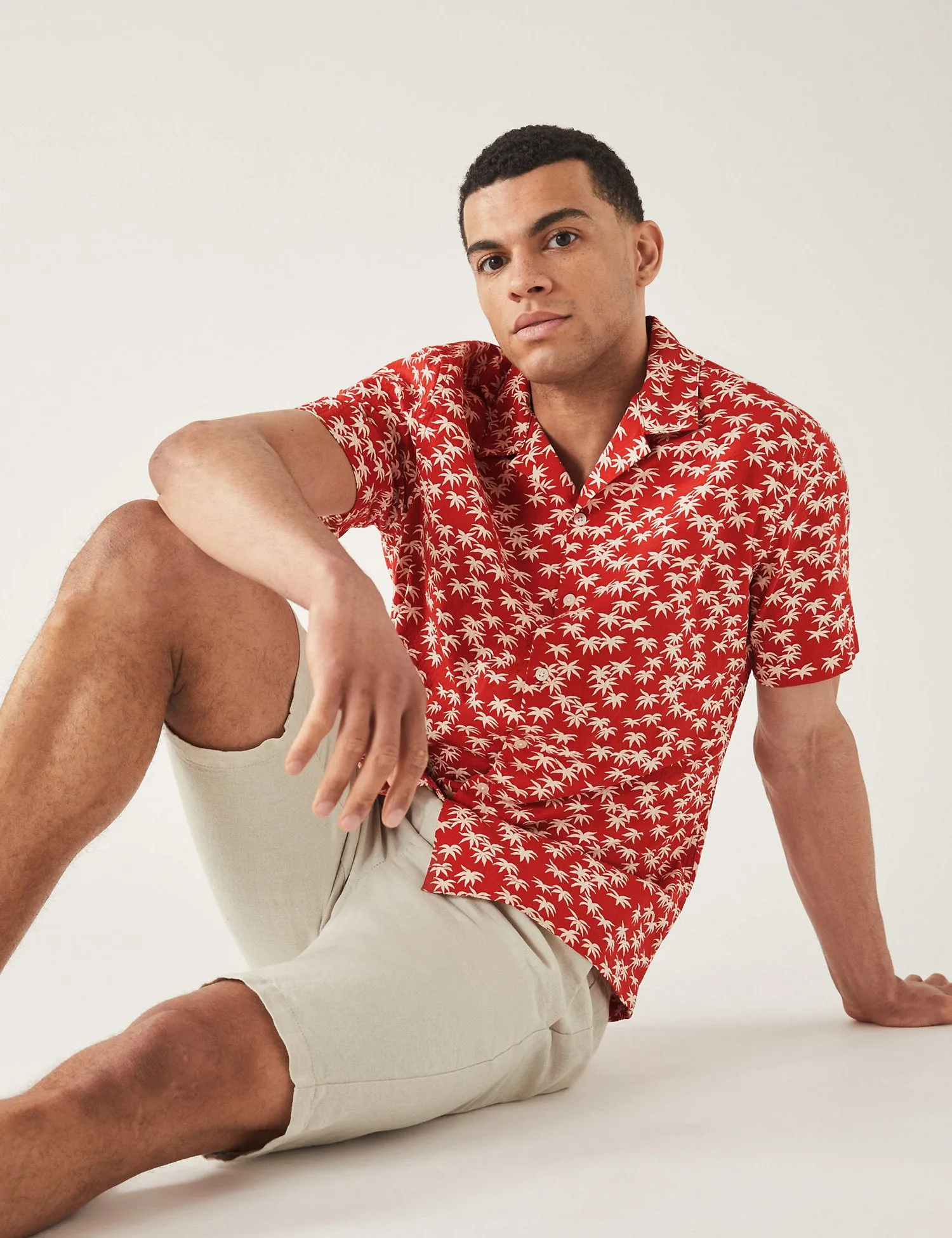 Pure Cotton Palm Print Revere Shirt