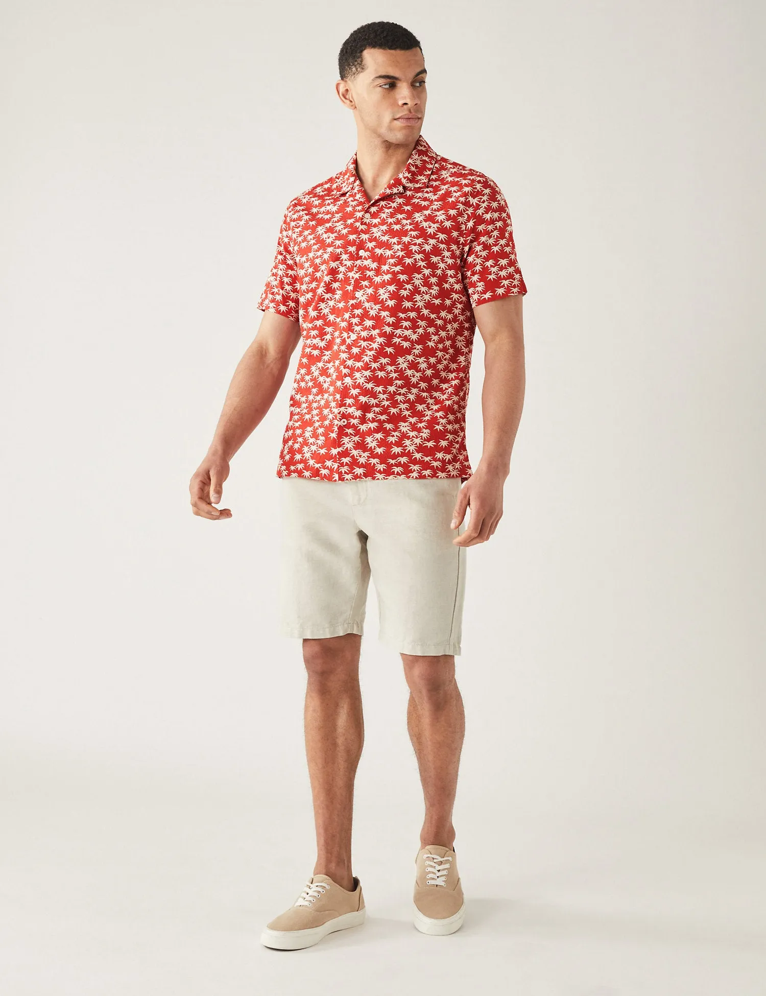 Pure Cotton Palm Print Revere Shirt