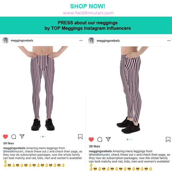 Red Black Striped Print Men's Leggings, Modern Best Festive Stripe Circus Meggings-Made in USA/EU/MX