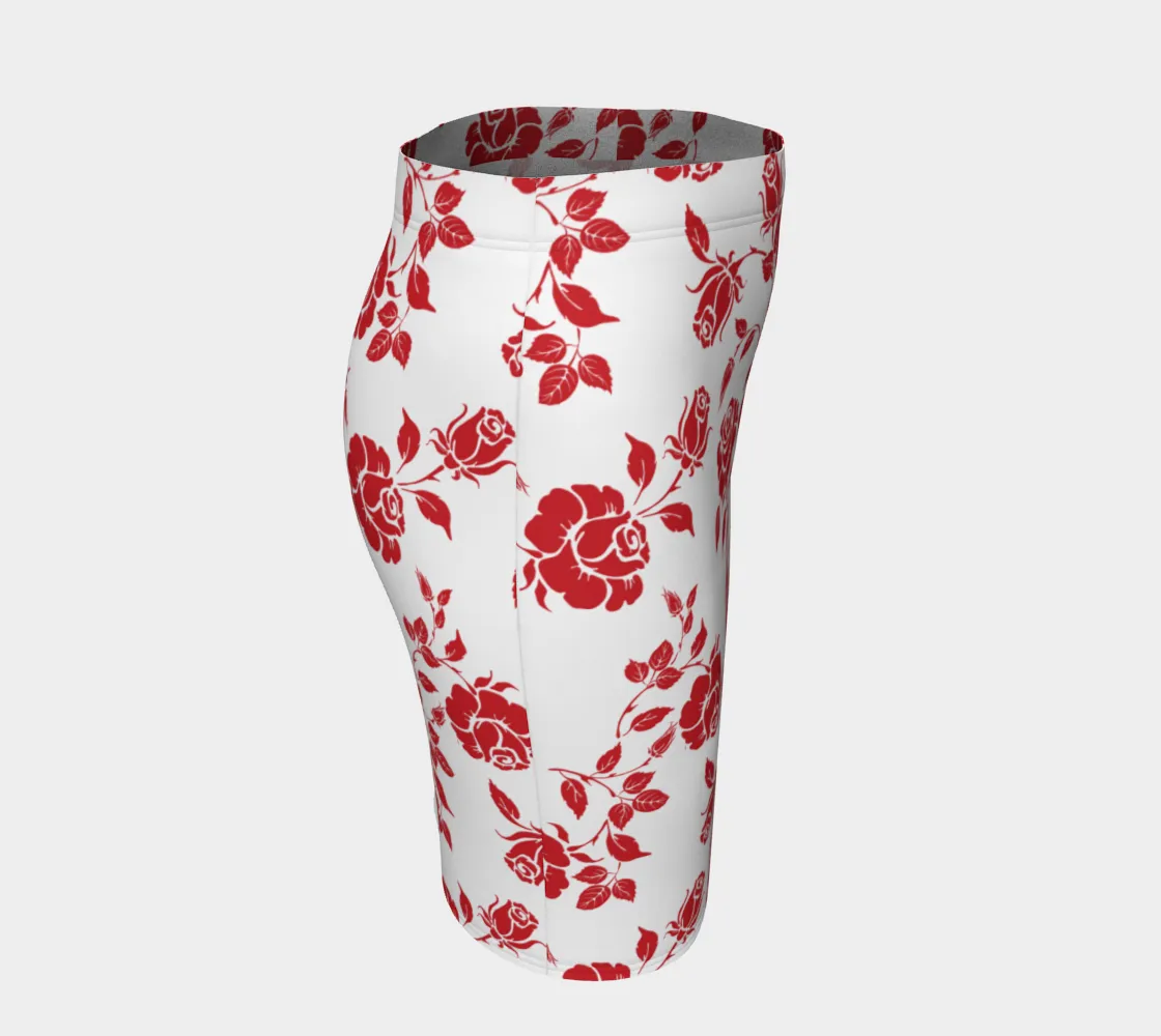 Red Roses on White Fitted Skirt