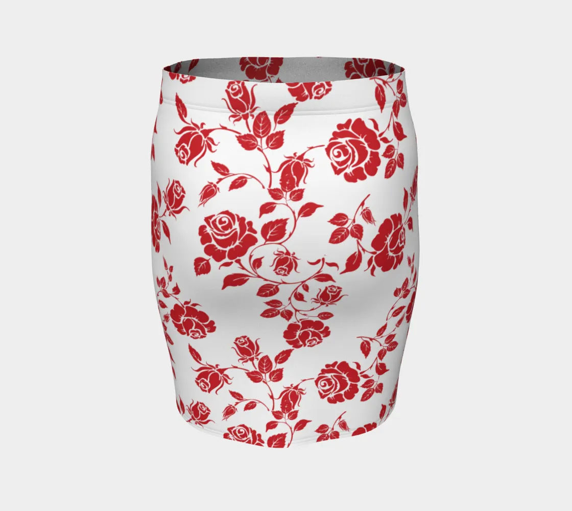 Red Roses on White Fitted Skirt