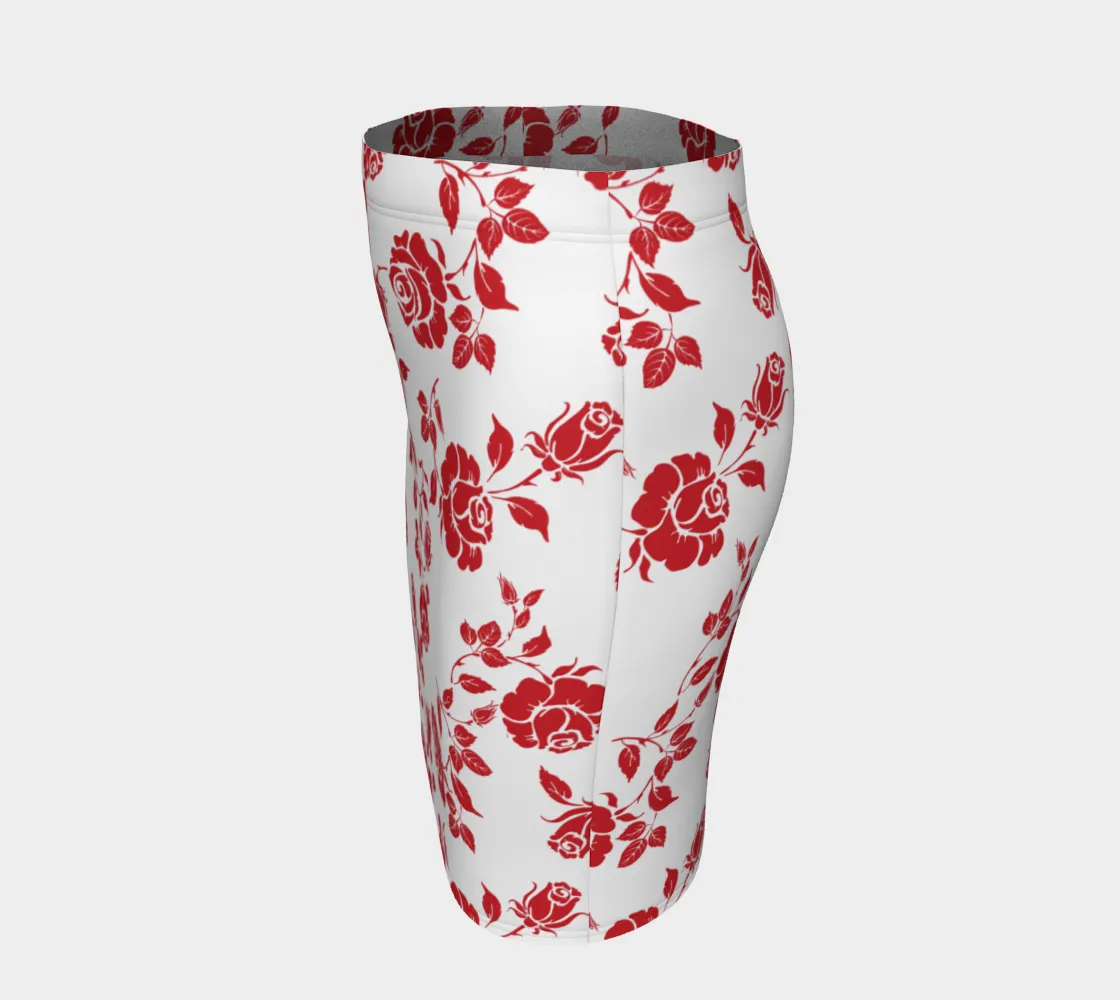 Red Roses on White Fitted Skirt