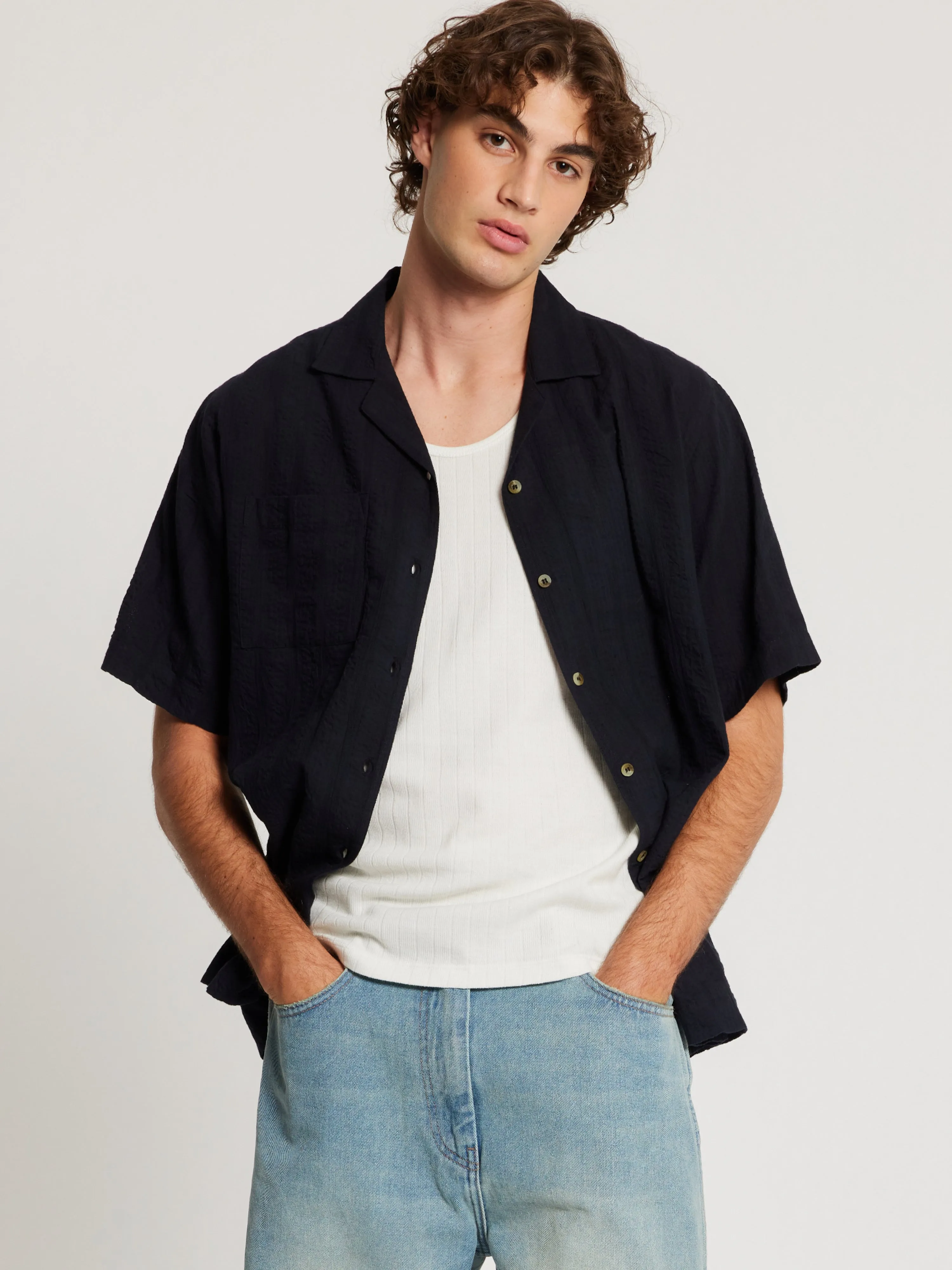 ROLLAS - Bowler Seersucker Shirt Vintage Black