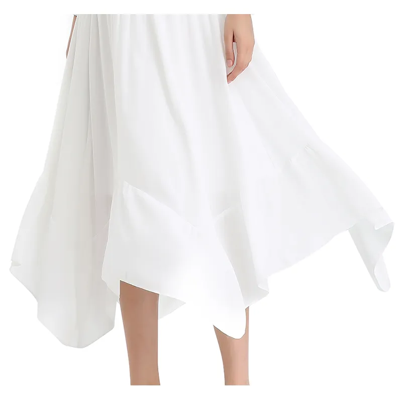 S068-10 Women solid asymmetric panelled long flare handkerchief skirt