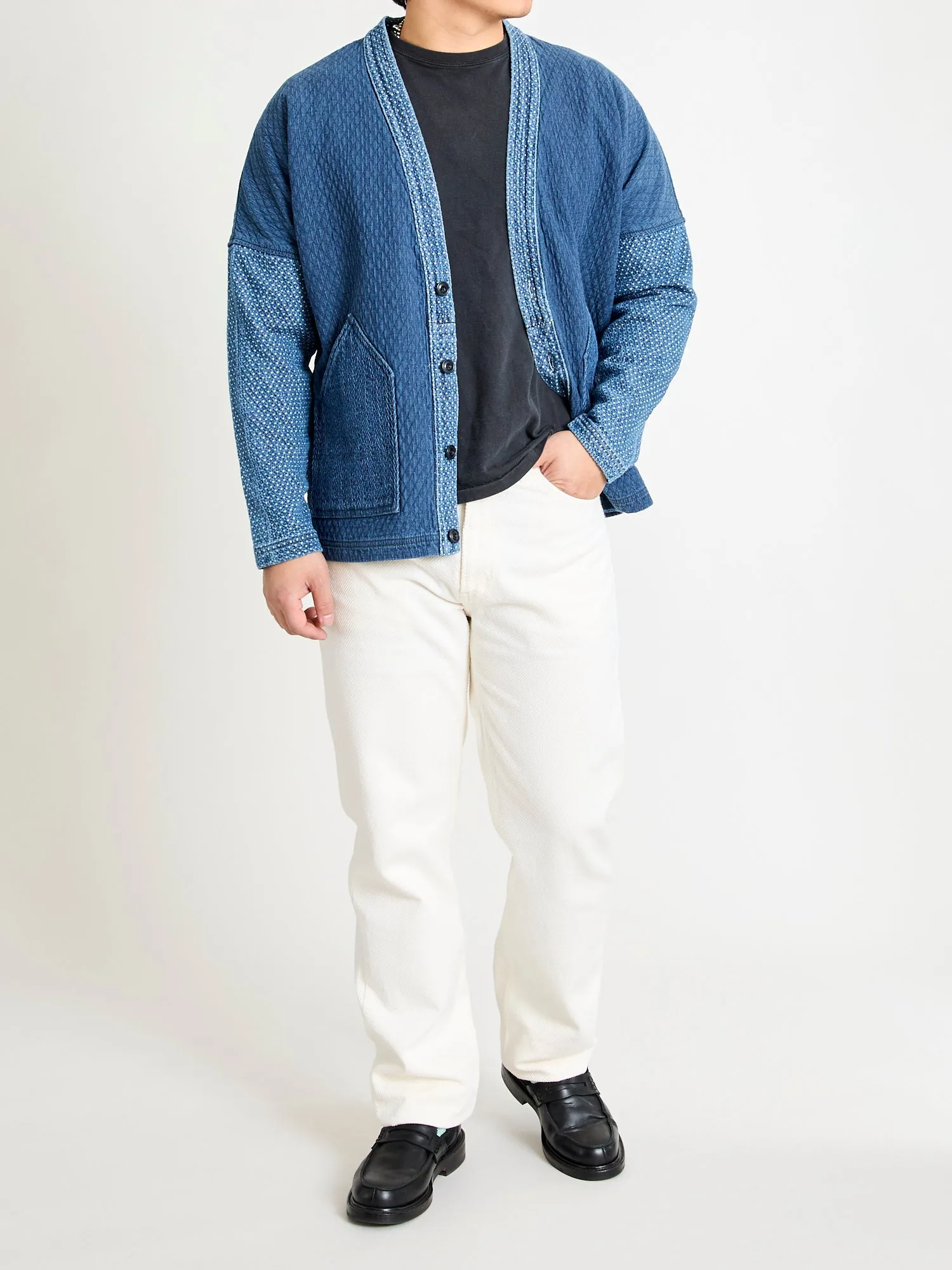 Sashiko Cardigan in Indigo 3-Year Wash