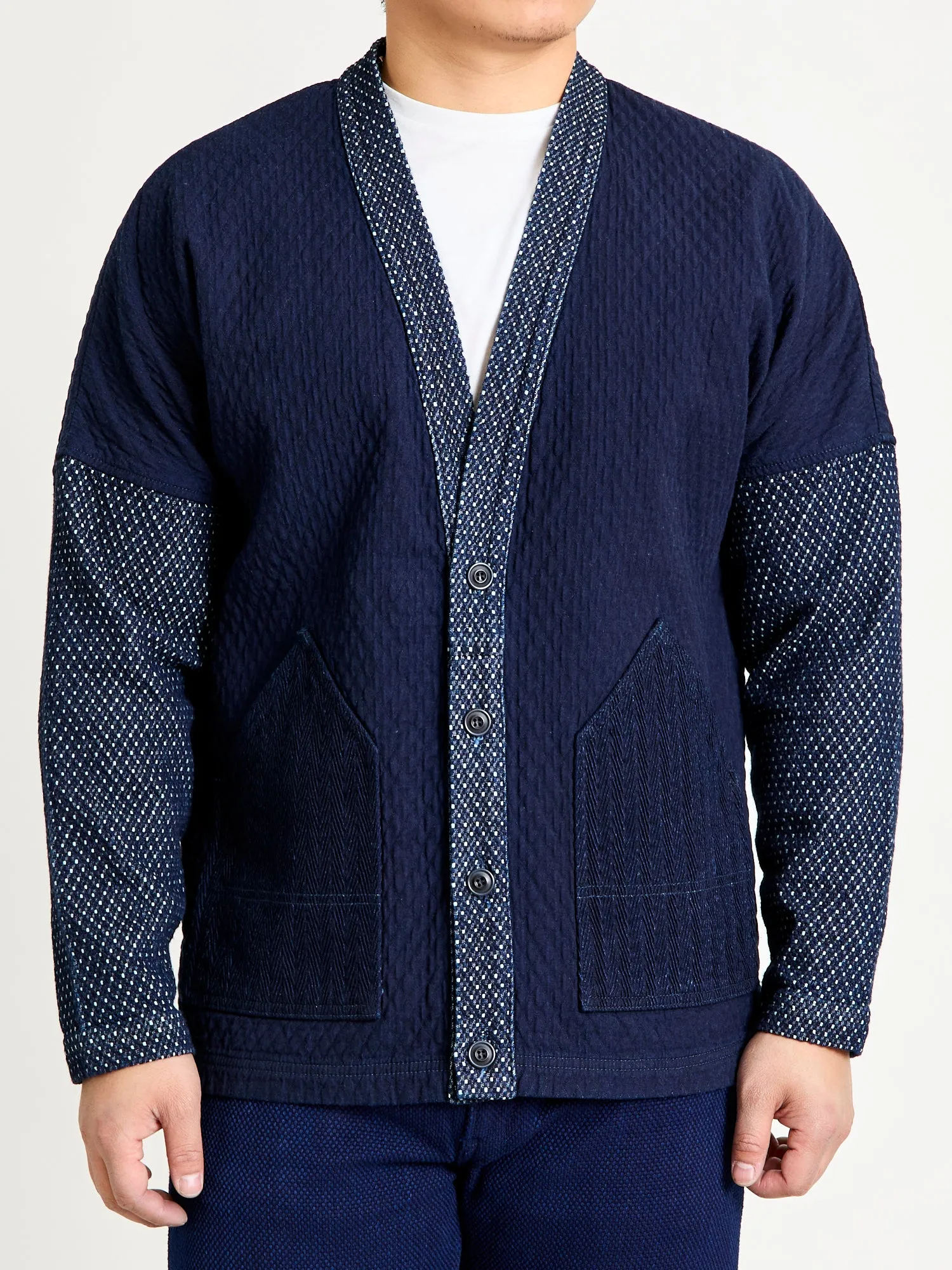Sashiko Cardigan in Indigo Rinse