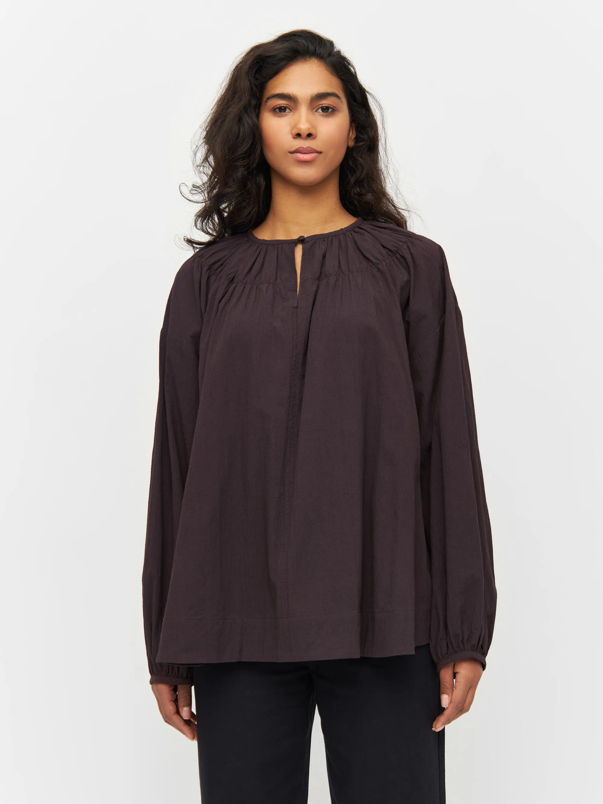 Seersucker A-shape shirt - Chocolate Plum