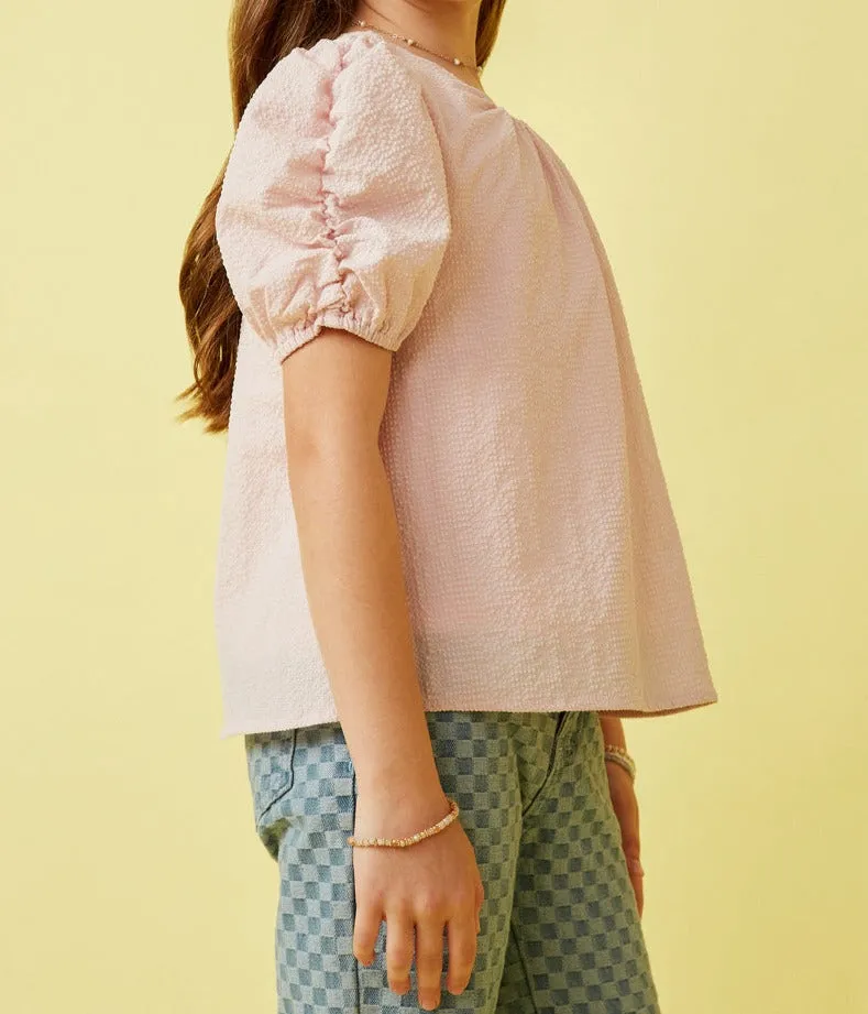 Seersucker Puff Sleeve Top