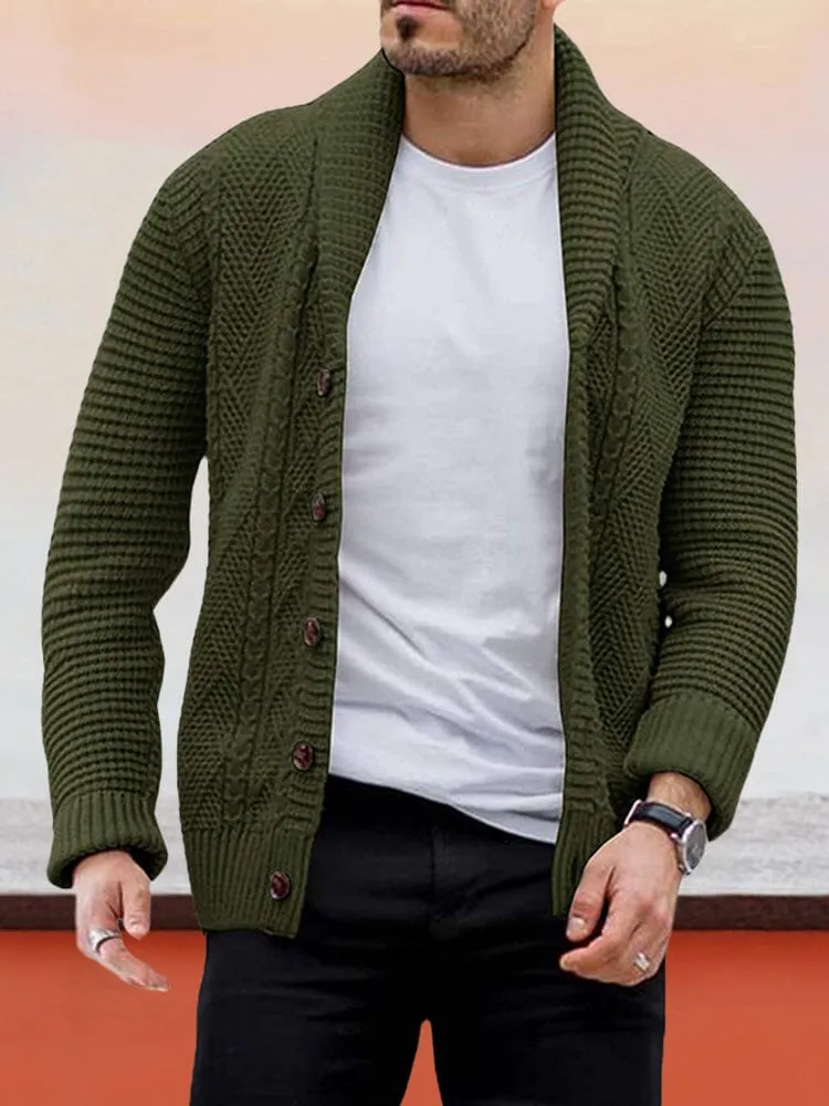 Solid Lapel Neck Button Cardigan