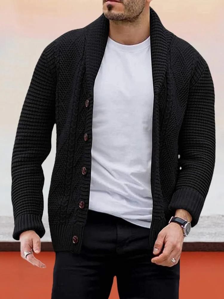 Solid Lapel Neck Button Cardigan