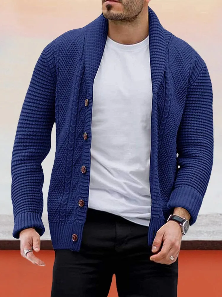 Solid Lapel Neck Button Cardigan