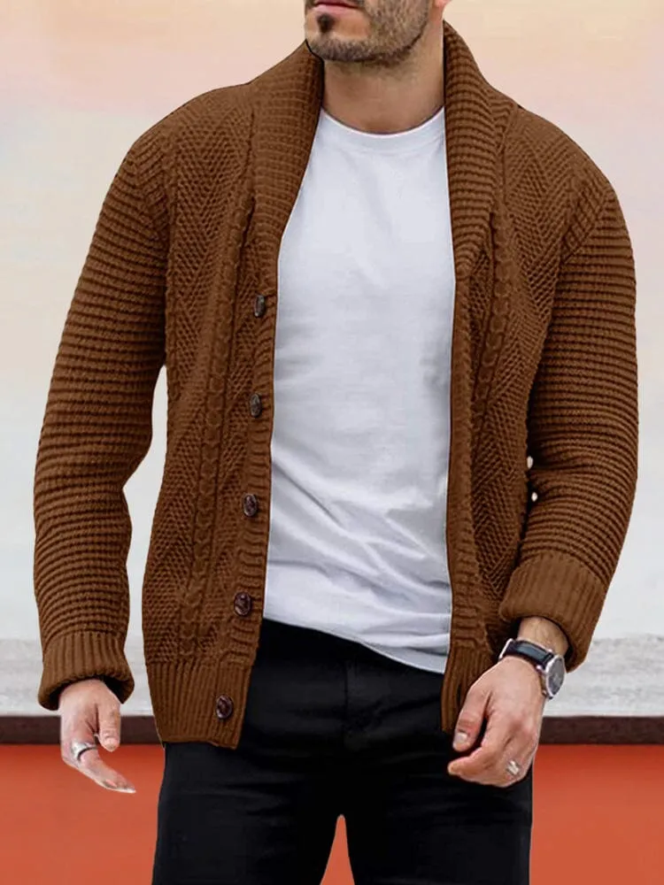Solid Lapel Neck Button Cardigan